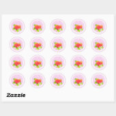 Sticker Rond Paillettes de fraises roses (Feuille)