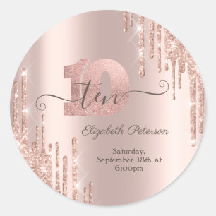 Sticker Rond Paillettes de rose gold Gouttes Rose Gold 10e Anni