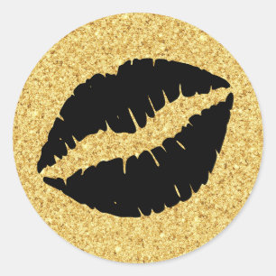 Sticker Rond Paillettes dorées et lèvres noires