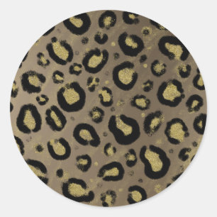 Sticker Rond Paillettes dorées marron et léopard noir Baby Show