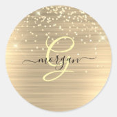 Sticker Rond Paillettes dorées & monogramme, nom en écriture no (Devant)