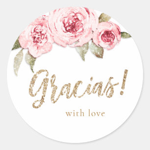 Sticker Rond Paillettes dorées scintillantes et florales roses