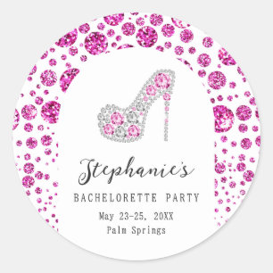 Sticker Rond Paillettes et Diamants Roses Chaussure Fête de Bac