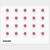 Sticker Rond Paillettes Étoiles Points Cône de Glace Violette (Feuille)