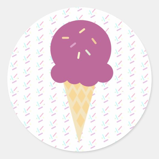Sticker Rond Paillettes Étoiles Points Cône de Glace Violette (Devant)