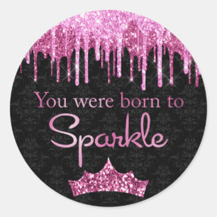 Sticker Rond Paillettes qui dégoulinent Rose Noir Né pour Brill