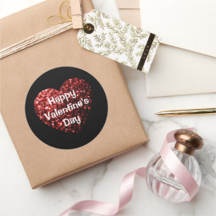 Sticker Rond Paillettes rouges scintillent Cœur Joyeuse Saint-V