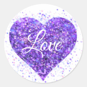 Sticker Rond Paillettes violettes, amour graffiti valentine