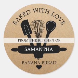 Sticker Rond Pain aux Bananes Maison Cuit Avec amour Rustique K