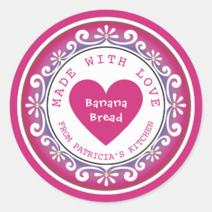 Sticker Rond Pain aux Bananes Maison Rose Fait Avec Amour