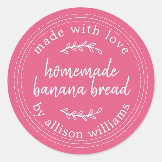 Sticker Rond Pain aux Bananes Maison Rustique Rose Chaud (Devant)