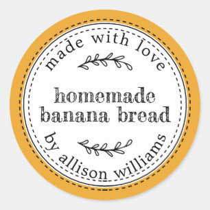 Sticker Rond Pain de banane fait maison rustique Jaune doux
