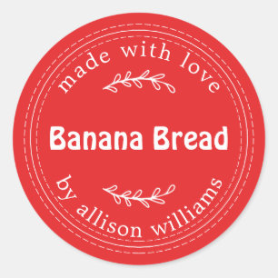Sticker Rond Pain de banane fait maison rustique Rouge vif