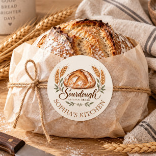 Sticker Rond Pain de campagne à l'eau au levain aquarelle Maiso