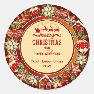 Sticker Rond Pain d'épice et Poinsettia de Noël Famille pers