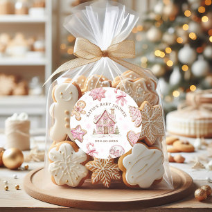Sticker Rond Pain d'épice rose de Noël Baby shower biscuit Fill