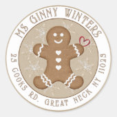 Sticker Rond Pain d'épices homme avec coeur Snowflakes Holiday (Devant)