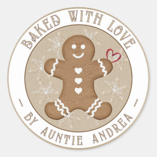 Sticker Rond Pain d'épices homme avec coeur Snowflakes Holiday