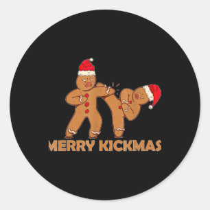 Sticker Rond Pain d'épices Merry Kickmas Funny Karate Père Noël