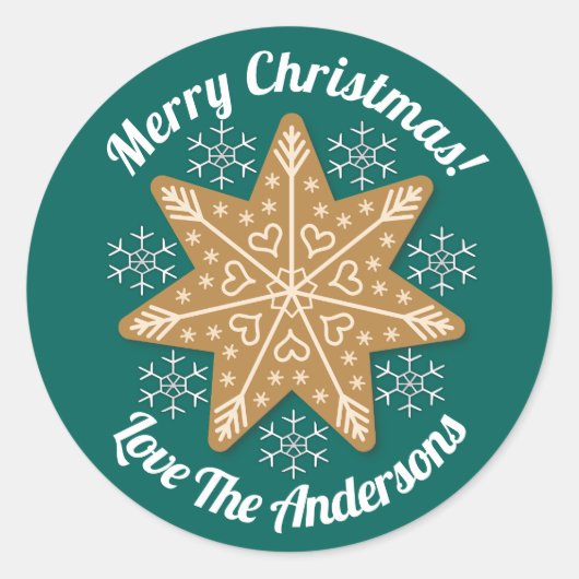 Sticker Rond Pain d'épices Star Snowflakes Noël Texte personnal (Devant)
