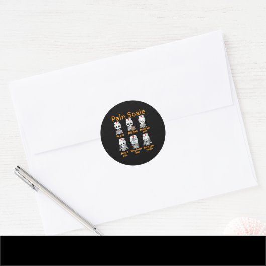 Sticker Rond Pain Scale Cute Nurse Skeleton Halloween Trauma Fu (Enveloppe)