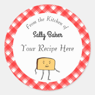 Sticker Rond Pain vintage tranche Rouge Blanc Plaid Cuisson