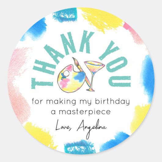 Sticker Rond Paint and Sip Anniversaire Vin Party Favoriser le (Devant)