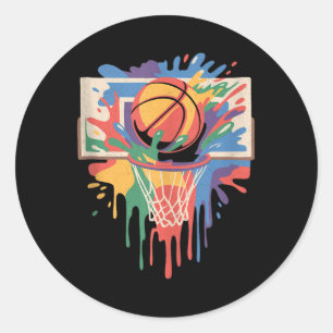 Sticker Rond Paint Colorful Splash Basketball Artistique Slam D