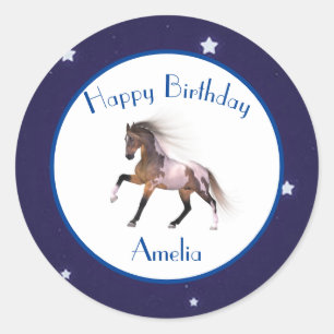 Sticker Rond Paint Horse Joyeux Anniversaire Personnalisé