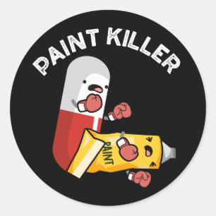 Sticker Rond Paint Killer Funny Pill Pun Dark BG