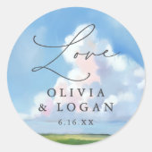 Sticker Rond Painted Landscape Blue Sky Cloud Wedding Favor (Devant)