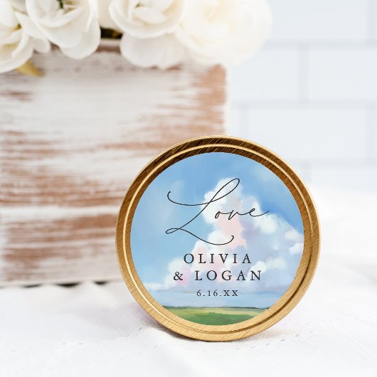 Sticker Rond Painted Landscape Blue Sky Cloud Wedding Favor