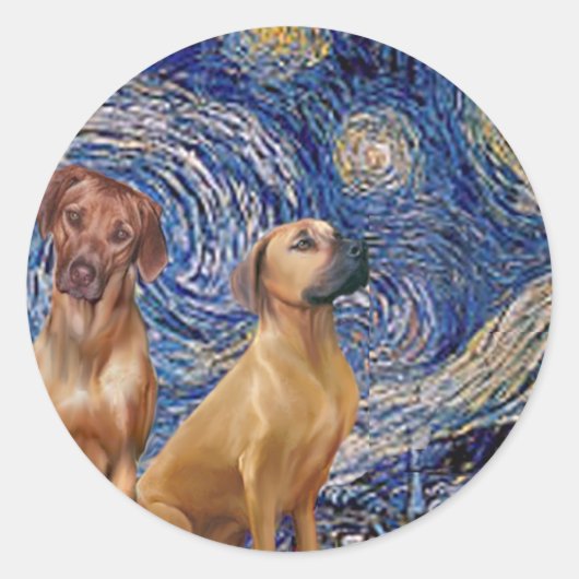 Sticker Rond Paire de Ridgeback Rhodésiens - Nuit étoilée (Devant)