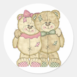 Sticker Rond Paire d'ours en peluche - Couleurs originales