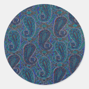 Sticker Rond Paisley Bleu Indien Boho Classique Vintage