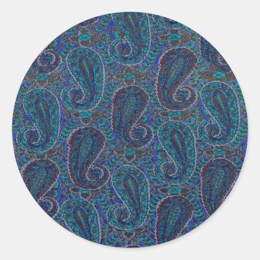 Sticker Rond Paisley Blue Indian Boho Motif (Devant)