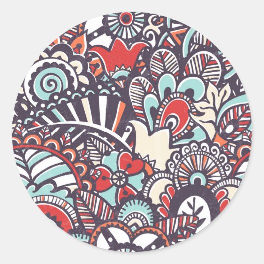 Sticker Rond Paisley Floral Doodle Pattern (Devant)