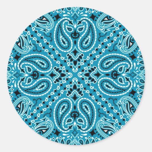 Sticker Rond Paisley Turquoise foncé Ouest Bandana Écharpe Impr (Devant)