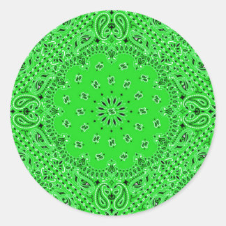 Sticker Rond Paisley vert printemps Ouest Bandana Écharpe Impri