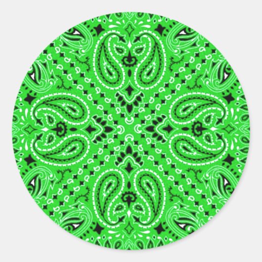 Sticker Rond Paisley vert printemps Ouest Bandana Écharpe Impri (Devant)