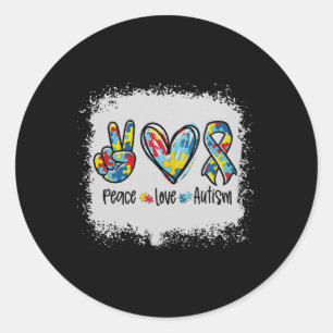 Sticker Rond Paix Aime L'Autisme En Avril Nous Portons Le Bleu