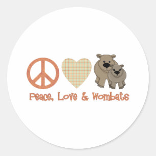 Sticker Rond Paix, Amour & amp ; Wombats