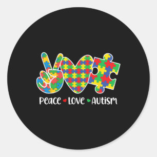 Sticker Rond Paix Amour Autisme En Avril Nous Portons Bleu Auti