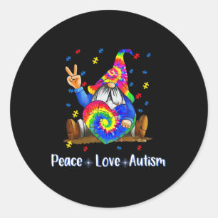 Sticker Rond Paix Amour Autisme Gnome Autisme Tie Dye Autisme A
