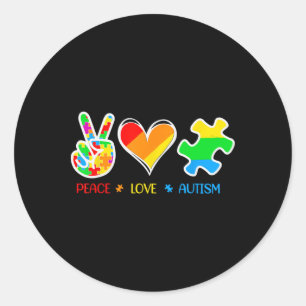 Sticker Rond Paix Amour Autisme Puzzle Pièces Ruban Autisme Awa