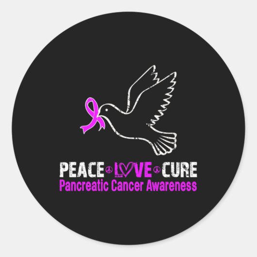 STICKER ROND PAIX AMOUR CURE PANCRÉATIQUE CONSCIENCE AU CANCER  (Devant)