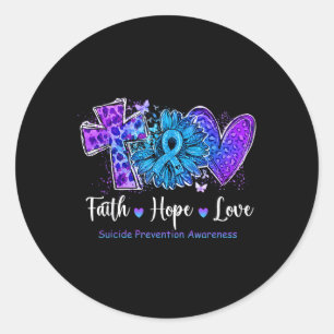 Sticker Rond Paix Amour Cure Teal & Tournesol Violet Suicid
