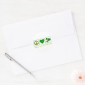 Sticker Rond Paix, Amour et Shamrocks (Enveloppe)
