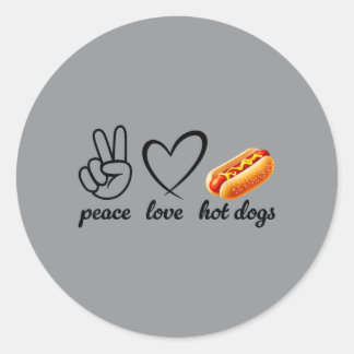 Sticker Rond Paix Amour Hot Dogs Drôle Amateur De Hot Dog Fan B