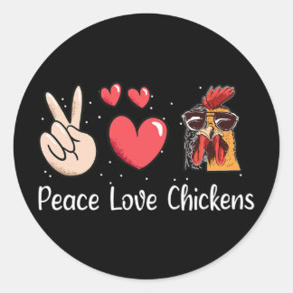 Sticker Rond Paix Amour Poules Poule Amoureux de Poules